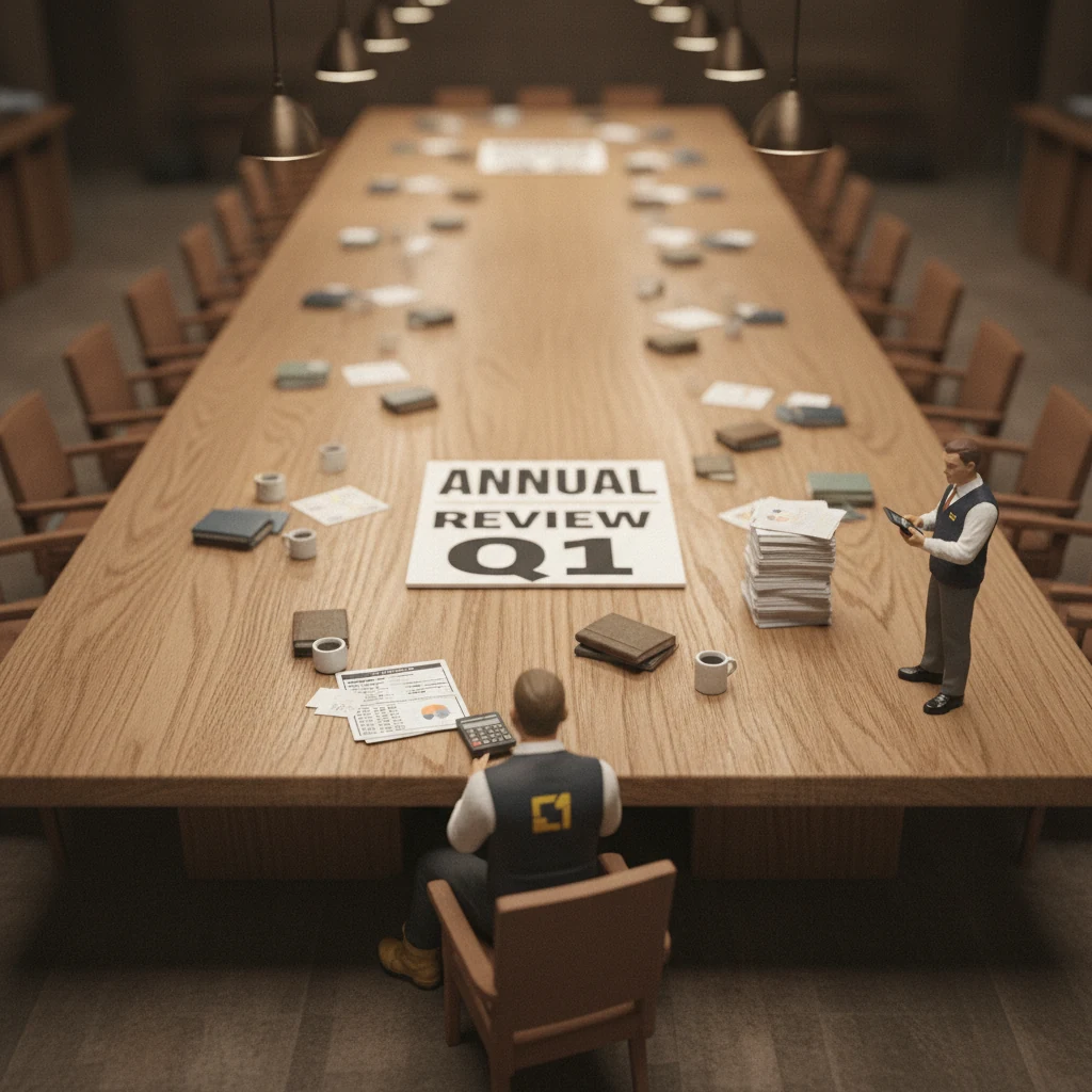 Miniature negotiation table — for apparel brands the discovery call often concludes the wholesale channel doesn't fit, and that's a valid outcome.