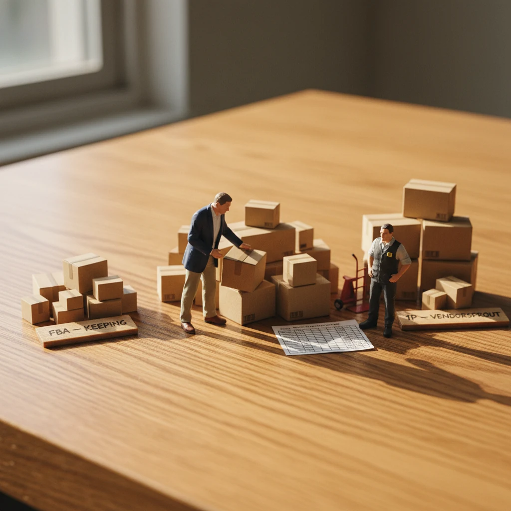 Miniature SKU sorting — the move from 3P/FBA to 1P is product by product, not brand-wide.